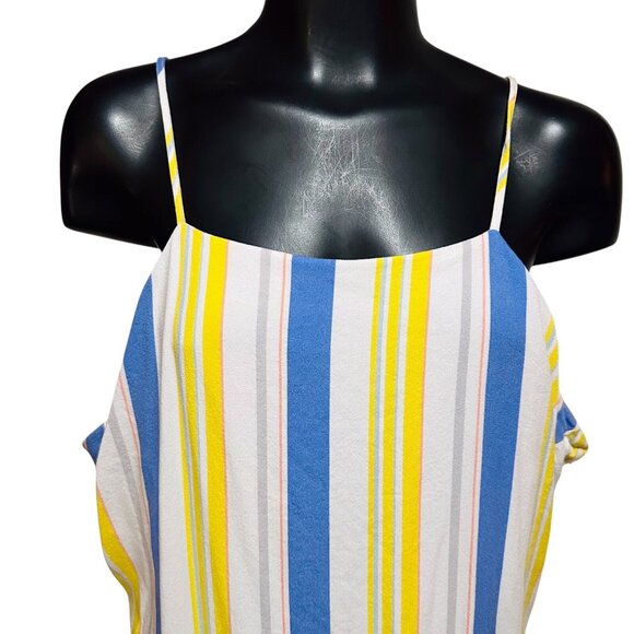 Madison Striped Sundress Womens XL Colorful Midi Spaghetti Strap Lined Side Slit - Picture 4 of 13